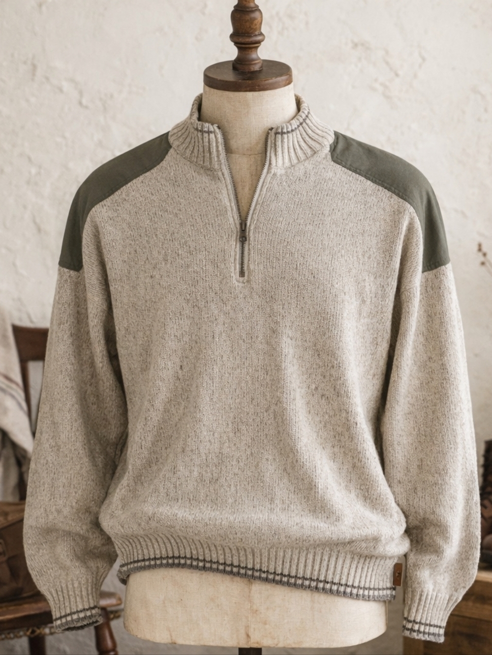 ​VTG Tundra Sport Canada Wool Blend 1/4 Zip Sweater Men’s Large Beige